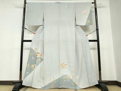 平和屋着物●訪問着　駒刺繍　草花丸文　金彩　正絹　逸品　DABC2265ud