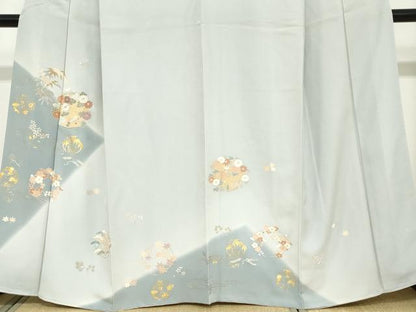 平和屋着物●訪問着　駒刺繍　草花丸文　金彩　正絹　逸品　DABC2265ud