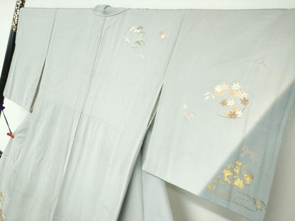 平和屋着物●訪問着　駒刺繍　草花丸文　金彩　正絹　逸品　DABC2265ud