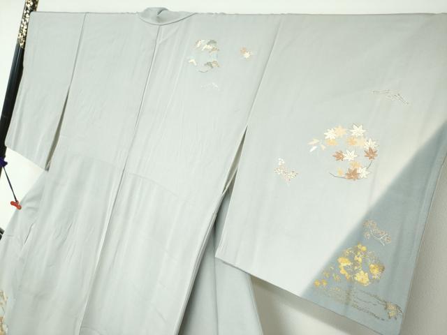 平和屋着物●訪問着　駒刺繍　草花丸文　金彩　正絹　逸品　DABC2265ud