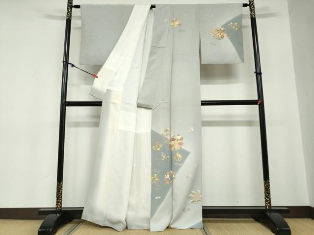 平和屋着物●訪問着　駒刺繍　草花丸文　金彩　正絹　逸品　DABC2265ud