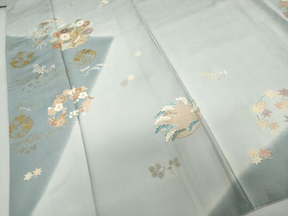 平和屋着物●訪問着　駒刺繍　草花丸文　金彩　正絹　逸品　DABC2265ud