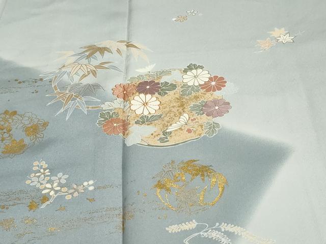 平和屋着物●訪問着　駒刺繍　草花丸文　金彩　正絹　逸品　DABC2265ud