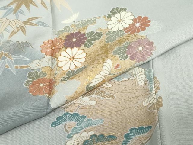 平和屋着物●訪問着　駒刺繍　草花丸文　金彩　正絹　逸品　DABC2265ud