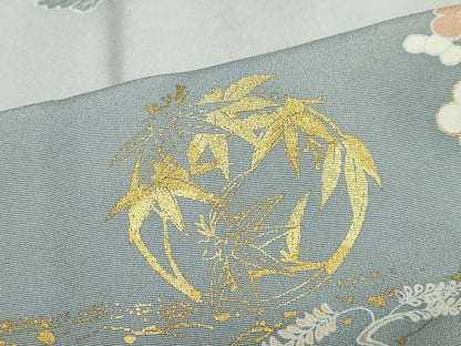 平和屋着物●訪問着　駒刺繍　草花丸文　金彩　正絹　逸品　DABC2265ud