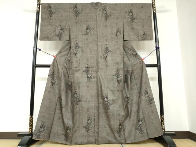 平和屋着物●本場大島紬　9マルキ　草花文　正絹　逸品　DABC2266ud