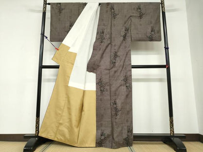 平和屋着物●本場大島紬　9マルキ　草花文　正絹　逸品　DABC2266ud