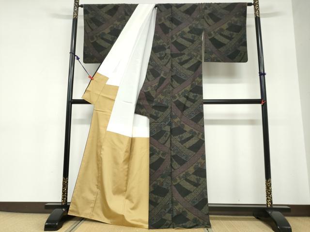 平和屋着物●結城紬　100亀甲　熨斗吉祥草花文　正絹　逸品　DABC2267ud