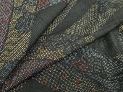 平和屋着物●結城紬　100亀甲　熨斗吉祥草花文　正絹　逸品　DABC2267ud