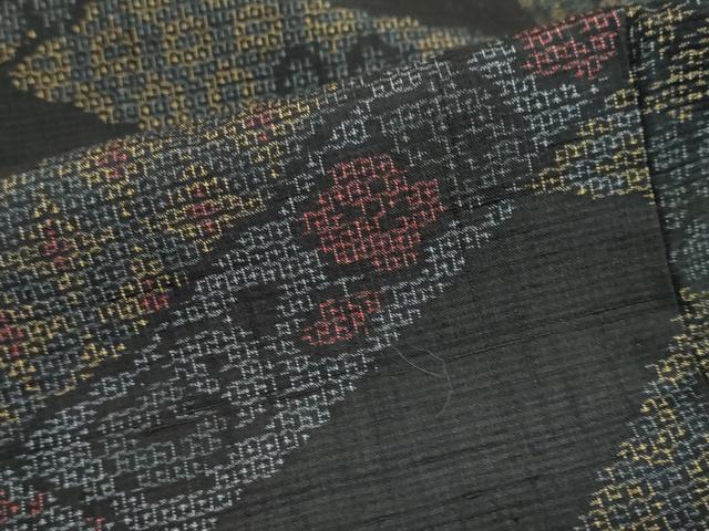 平和屋着物●結城紬　100亀甲　熨斗吉祥草花文　正絹　逸品　DABC2267ud