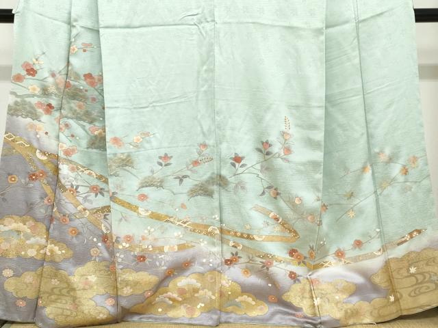 平和屋着物●訪問着　雲取り熨斗草花文　暈し染め　金彩　正絹　逸品　DABC2271ud