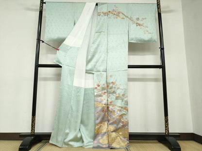 平和屋着物●訪問着　雲取り熨斗草花文　暈し染め　金彩　正絹　逸品　DABC2271ud