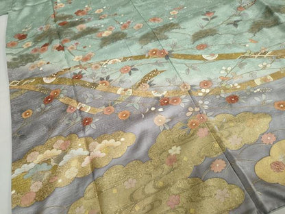 平和屋着物●訪問着　雲取り熨斗草花文　暈し染め　金彩　正絹　逸品　DABC2271ud
