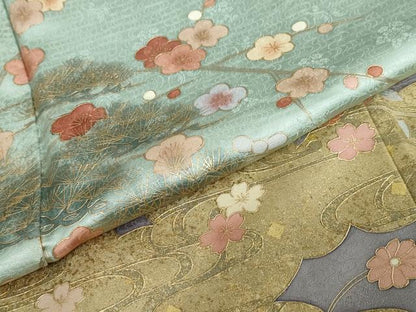 平和屋着物●訪問着　雲取り熨斗草花文　暈し染め　金彩　正絹　逸品　DABC2271ud