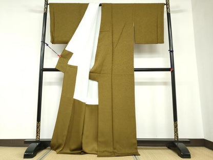 平和屋着物●上質な色無地　霞地紋　璃寛茶色　正絹　逸品　DABC2274ud