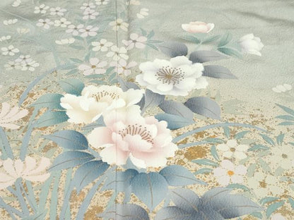 平和屋着物●訪問着　草花文　金彩　正絹　逸品　DABC2276ud