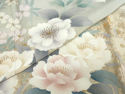 平和屋着物●訪問着　草花文　金彩　正絹　逸品　DABC2276ud