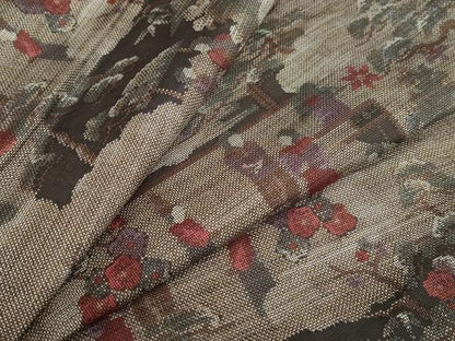 平和屋着物●本場大島紬　9マルキ　人物風景草花文　正絹　逸品　DABC2282ud