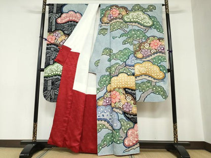 平和屋着物●豪華振袖　絞り　吉祥草花文　正絹　逸品　DABC2283ud