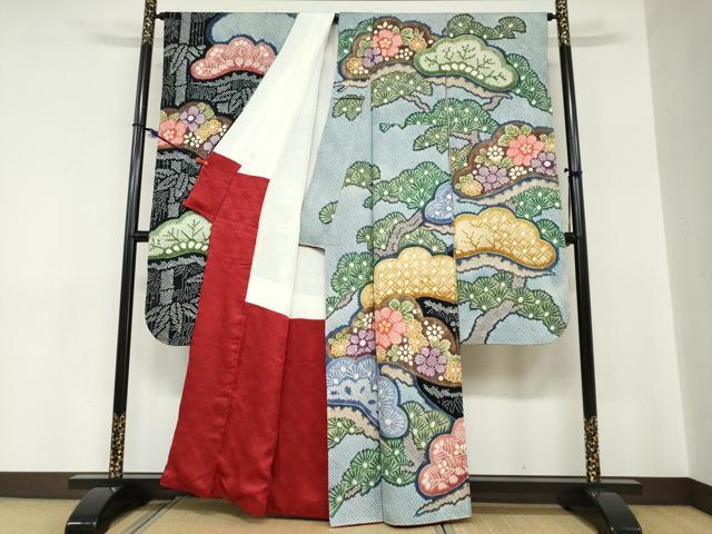 平和屋着物●豪華振袖　絞り　吉祥草花文　正絹　逸品　DABC2283ud