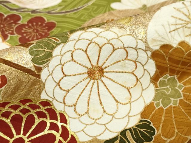 平和屋着物●豪華振袖　駒刺繍　流水渡橋草花文　金彩　正絹　逸品　DABC2285ud
