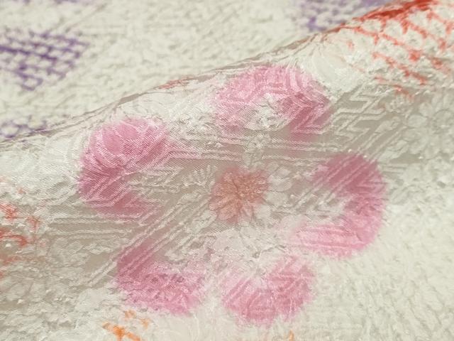 平和屋着物●名門　藤娘きぬたや・総絞り(杢目絞り)　振袖　扇面草花文　正絹　逸品　DABC2286ud