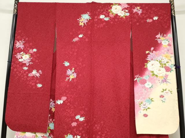 平和屋着物●豪華振袖　駒刺繍　草花文　暈し染め　金彩　銀通し地　正絹　逸品　DABC2287ud