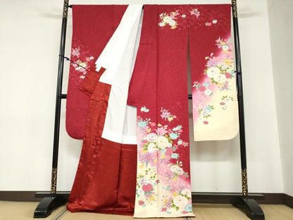 平和屋着物●豪華振袖　駒刺繍　草花文　暈し染め　金彩　銀通し地　正絹　逸品　DABC2287ud