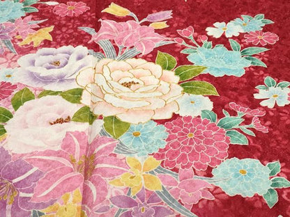 平和屋着物●豪華振袖　駒刺繍　草花文　暈し染め　金彩　銀通し地　正絹　逸品　DABC2287ud