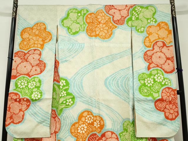 平和屋着物●豪華振袖　総絞り　流水草花文　正絹　逸品　DABC2288ud