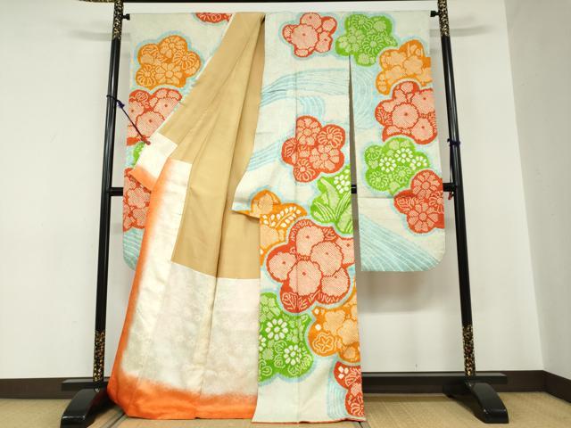 平和屋着物●豪華振袖　総絞り　流水草花文　正絹　逸品　DABC2288ud