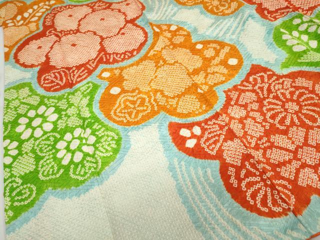 平和屋着物●豪華振袖　総絞り　流水草花文　正絹　逸品　DABC2288ud