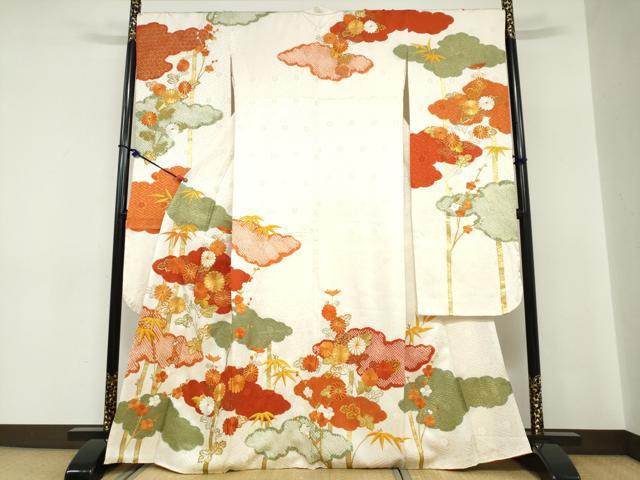 平和屋着物●豪華振袖　駒刺繍　絞り　雲取り草花文　金彩　正絹　逸品　DABC2289ud
