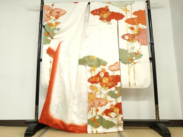 平和屋着物●豪華振袖　駒刺繍　絞り　雲取り草花文　金彩　正絹　逸品　DABC2289ud