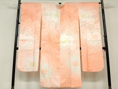 平和屋着物●振袖用長襦袢　袷　草花地紋　暈し染め　正絹　逸品　DABC2290ud