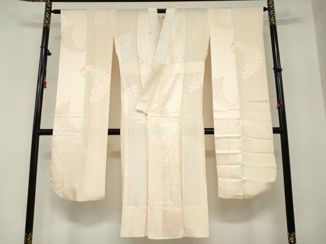 平和屋着物●振袖用長襦袢　無双仕立て　孔雀地紋　暈し染め　正絹　逸品　DABC2291ud