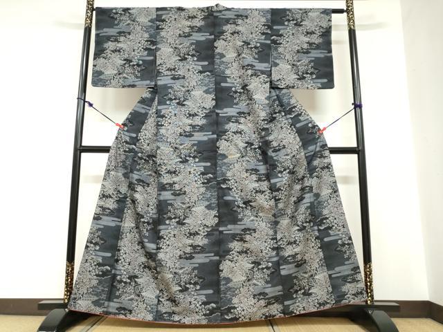 平和屋着物●本場大島紬　9マルキ　風景草花文　正絹　逸品　DABC2292ud