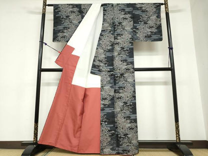 平和屋着物●本場大島紬　9マルキ　風景草花文　正絹　逸品　DABC2292ud