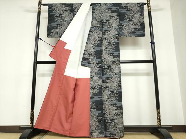 平和屋着物●本場大島紬　9マルキ　風景草花文　正絹　逸品　DABC2292ud