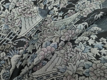 平和屋着物●本場大島紬　9マルキ　風景草花文　正絹　逸品　DABC2292ud