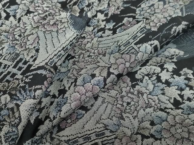 平和屋着物●本場大島紬　9マルキ　風景草花文　正絹　逸品　DABC2292ud