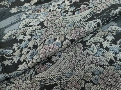 平和屋着物●本場大島紬　9マルキ　風景草花文　正絹　逸品　DABC2292ud