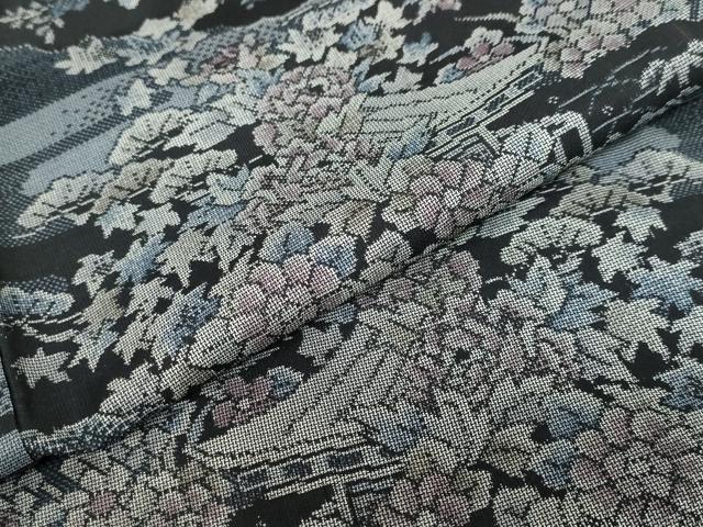 平和屋着物●本場大島紬　9マルキ　風景草花文　正絹　逸品　DABC2292ud