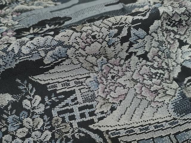 平和屋着物●本場大島紬　9マルキ　風景草花文　正絹　逸品　DABC2292ud