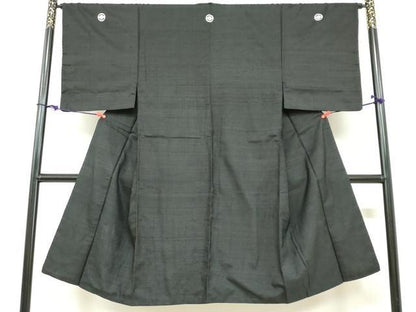 平和屋着物●男性　黒紋付　紬地　正絹　逸品　DABC2294ud