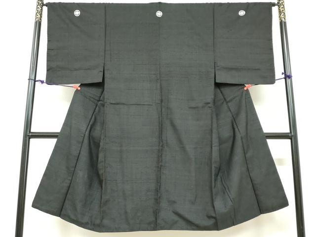 平和屋着物●男性　黒紋付　紬地　正絹　逸品　DABC2294ud