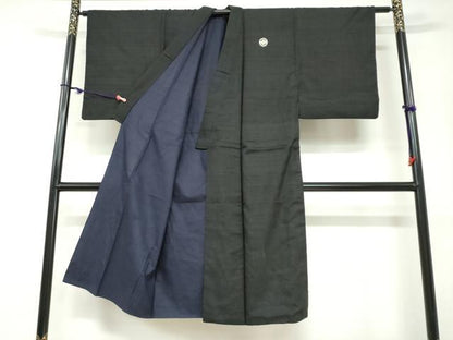 平和屋着物●男性　黒紋付　紬地　正絹　逸品　DABC2294ud
