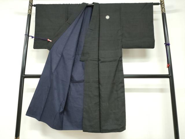 平和屋着物●男性　黒紋付　紬地　正絹　逸品　DABC2294ud