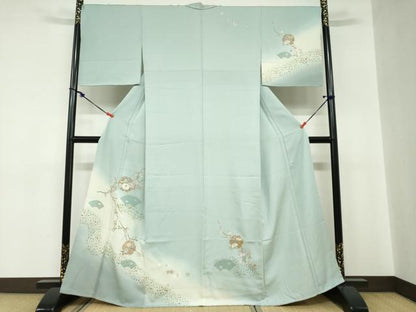 平和屋着物●中国三大刺繍　汕頭刺繍　スワトウ刺繍　訪問着　雪輪地紙草花文　金彩　正絹　逸品　未使用　DABC2298ud