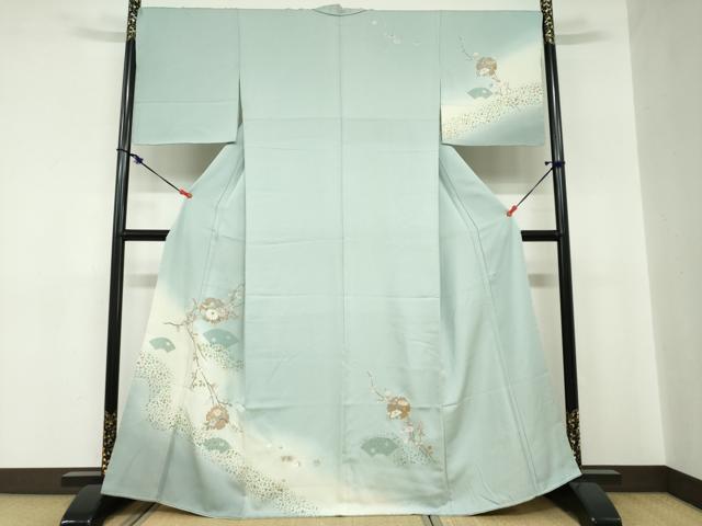 平和屋着物●中国三大刺繍　汕頭刺繍　スワトウ刺繍　訪問着　雪輪地紙草花文　金彩　正絹　逸品　未使用　DABC2298ud